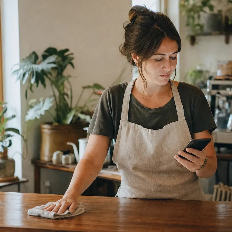 A cafe owner at her counter
